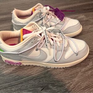 White and Purple Low-Top Sneakers with Suede Accents